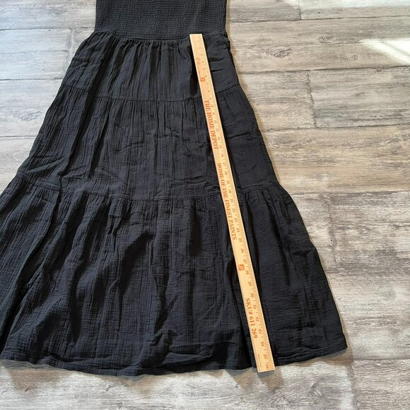 NWT! Quince Black 100% Organic Cotton Gauze Smocked Sleeveless Maxi Dress, Large - Picture 11 of 12